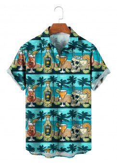 Men's Holiday Skull Cocktail Print Shirt 10778154X